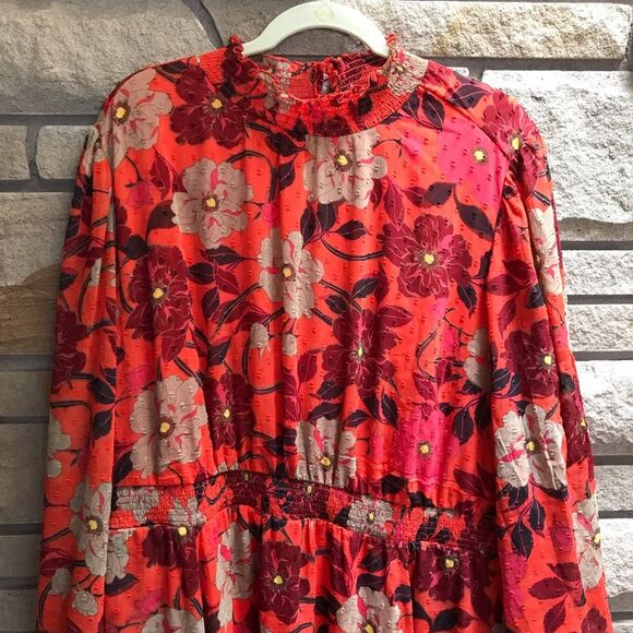 Torrid Mini Clip Dot Blouson Sleeve Dress Orange Floral Print 3x - Picture 5 of 15